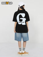 Letter G printed loose sleeved cotton round neck T-shirt