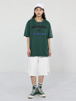 Drum band English letter print loose sleeved cotton T-shirt
