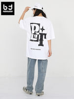 Street style English letter print loose shoulder drop cotton round neck T-shirt