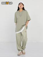 Chinese style natural landscape painting letter-printed loose version of bunched feet casual pants