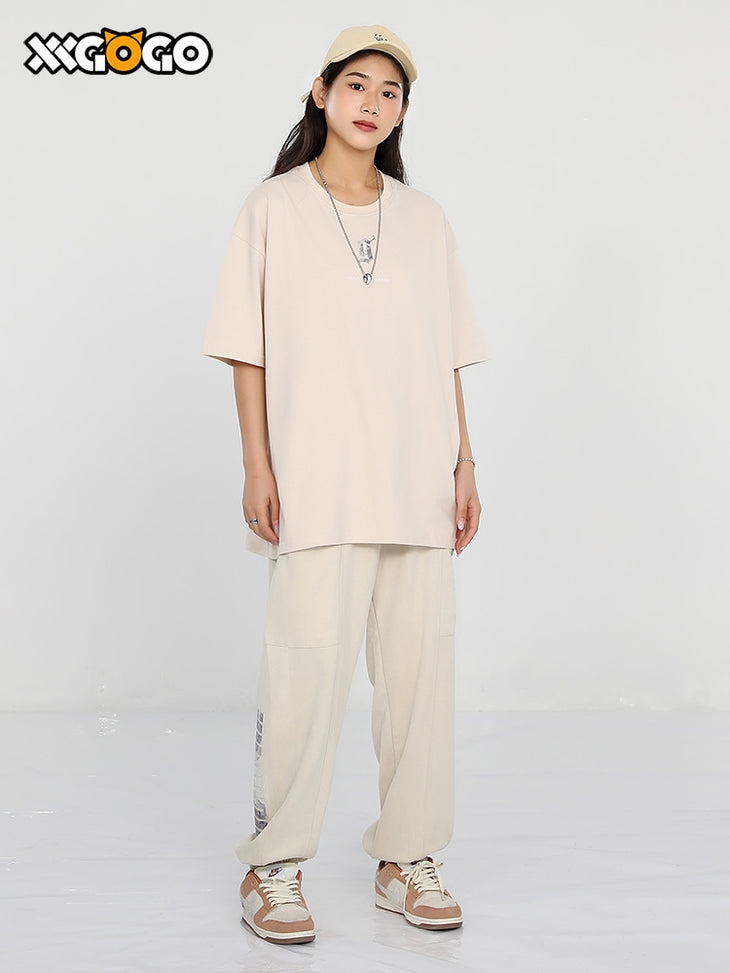 Chinese style natural landscape painting letter-printed loose version of bunched feet casual pants