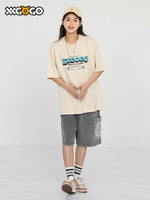 Simple style English letter print loose sleeved cotton round neck T-shirt