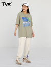 Creative English letter print loose sleeved cotton round neck T-shirt