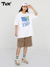 Creative English letter print loose sleeved cotton round neck T-shirt