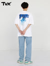 Gradient color irregular Mosaic alphanumeric print cotton T-shirt