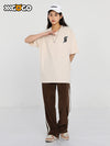 Simple basic side striped body label loose straight tube corduroy casual pants