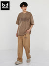 Solid color printed drawstring waistband stretch cord waistband suede casual pants