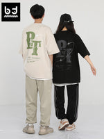English letter star Rail print loose shouldeEnglish letter star Rail print loose shoulder suede T-shirtr suede T-shirt