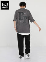 English letter star Rail print loose shouldeEnglish letter star Rail print loose shoulder suede T-shirtr suede T-shirt