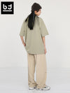 Simple basic solid color embroidered standard elastic rope buckle pant leg casual pants