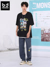 Yi Shiqi &bt joint four-grid comic printed cotton T-shirt