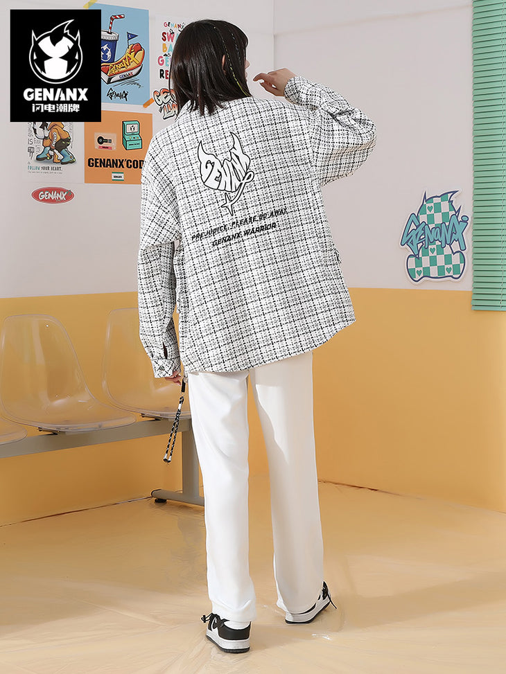 Chanel's style monogram embroidered sticker embellish ribbon multi-pocket jacket