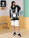 Fun graffiti printed rotund sleeve ribbed closed pure cotton solid color hoodie