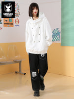 Embroidered hooded four-button detachable collar waterproof film jacket