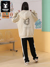 Lightning Jun printed embroidered four-button half front hoodie and fleece hoodie