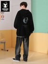 Lightning Jun printed embroidered four-button half front hoodie and fleece hoodie