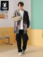 Cargo style printed stretch rope double pocket loose sag leg casual pants