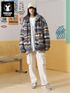 Fleece-wool cotton jacket with accent colour gradient embroidered stand-up collar with sleeved stretch rope