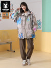 American retro style butterfly print lettering drop shoulder stretch cord cotton jacket