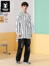 Contrasting color stripes irregular creative version type lace embroidered standard long sleeve shirt
