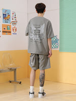 Waterproof bazaar letter-printed flip bag stretch cord half-zip T-shirt