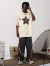 New fine cotton star print laminated patchwork loose heavy T-shirt