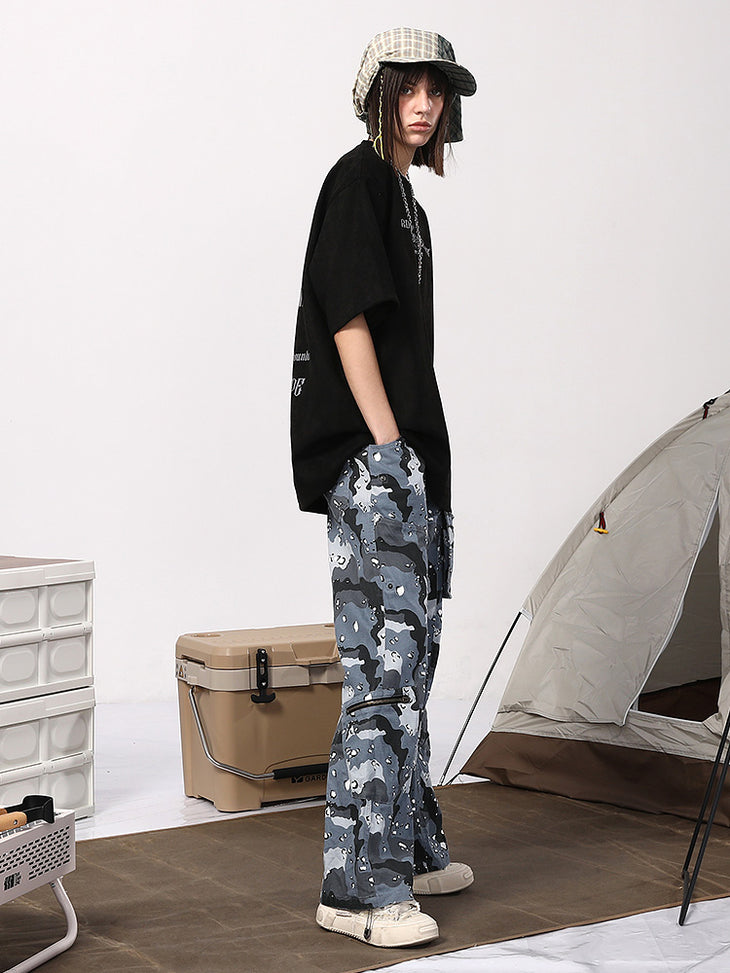 Beautiao camo Glacier Print loose-fitting slacks with removable pockets