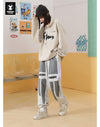 Letter-printed color matching cloth riveted elastic leg thickened casual pants