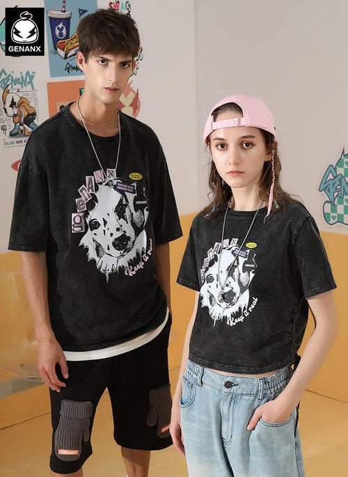 Y2K Dalmatians Print Off-shoulder Sleeve Cotton T-shirt