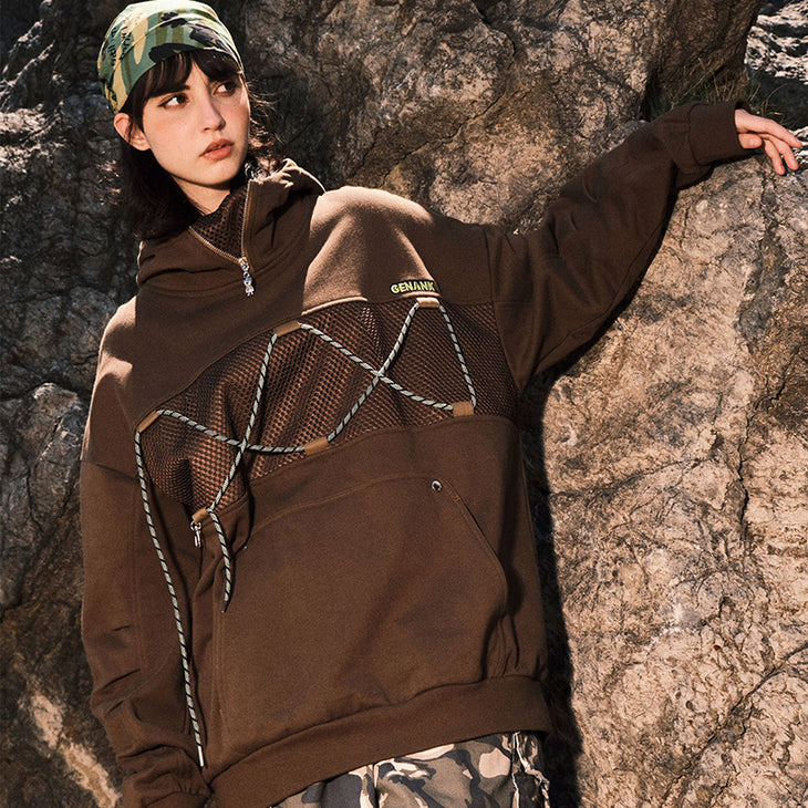 【GENANX2024NEW】Far infrared self-heating constant temperature American outdoor detachable cord mesh patchwork hoodie