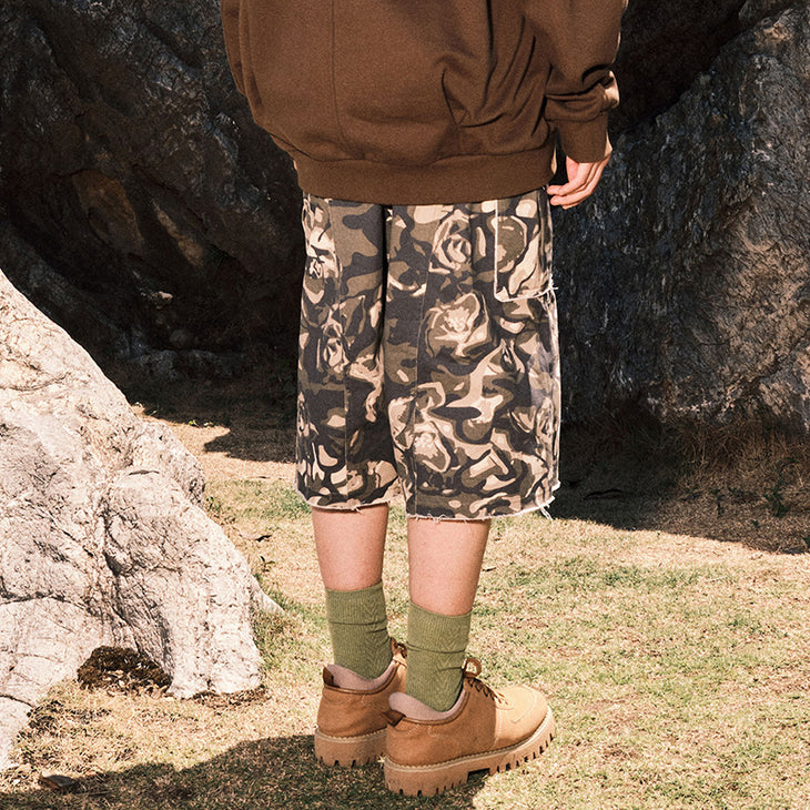 【GENANX2024NEW】Vintage cargo style camo print multi-pocket cotton capri casual pants