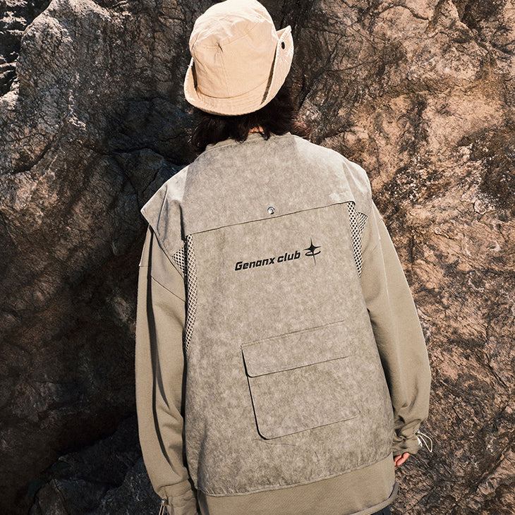 【GENANX2024NEW】Far infrared self-heating constant temperature round neck hoodie + tooling wind multi-pocket vest two-piece set