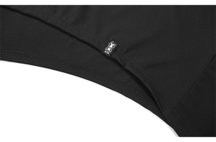 Simple style extra loose irregular patchwork round neck bat-sleeve black T-shirt