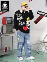 Black Cartoon Jacquard Knit Sweater