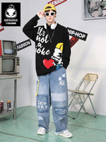 Black Cartoon Jacquard Knit Sweater