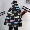 【GENANX2024NEW】Fun letter-printed zippered stand-up collar with rotator sleeve loose padded jacket.