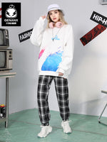 Japanese And Korean Style Print Crew Neck Sweatshirt