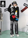 Black Cartoon Jacquard Knit Sweater