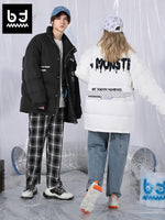 Big tooth monster English print white duck down jacket