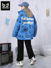 Big tooth monster printed stand collar white duck down jacket