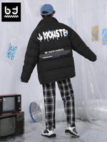 Big tooth monster English print white duck down jacket