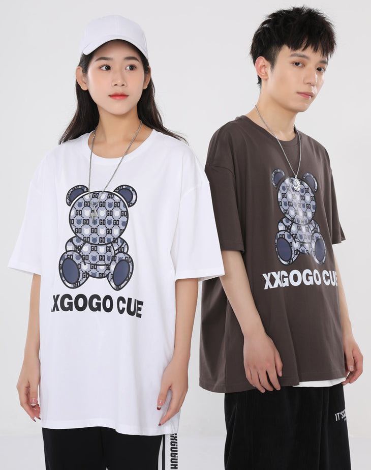 Presold Bear monogram print loose sleeved cotton round neck T-shirt
