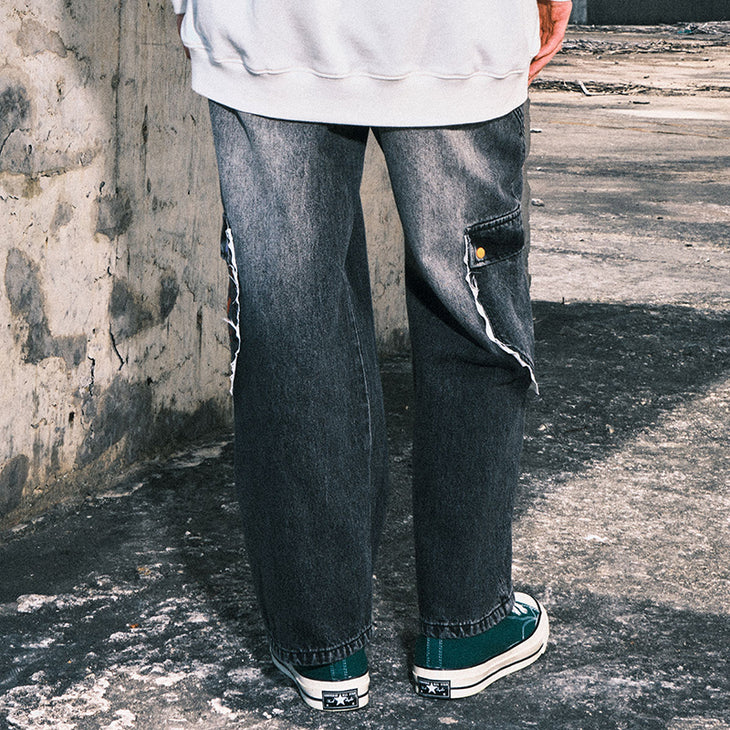 【GENANX2024NEW】Cargo retro patch patch loose straight leg thick jeans