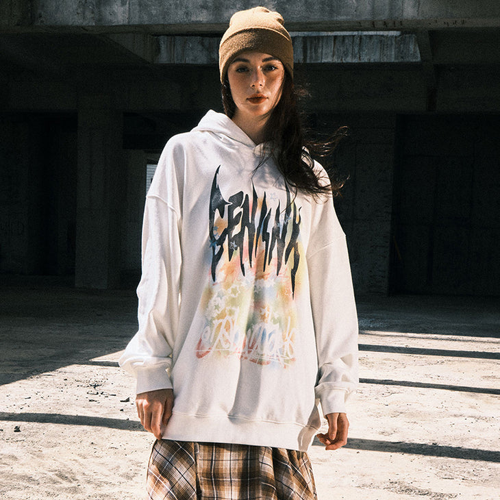 【GENANX2024NEW】Far infrared self-heating constant temperature Graffiti candy color star letter print hoodie drop sleeve fleecy hoodie