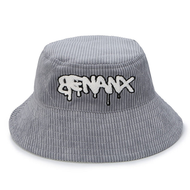 【GENANX2024NEW】English embroidered corduroy fisherman's hat with large brim