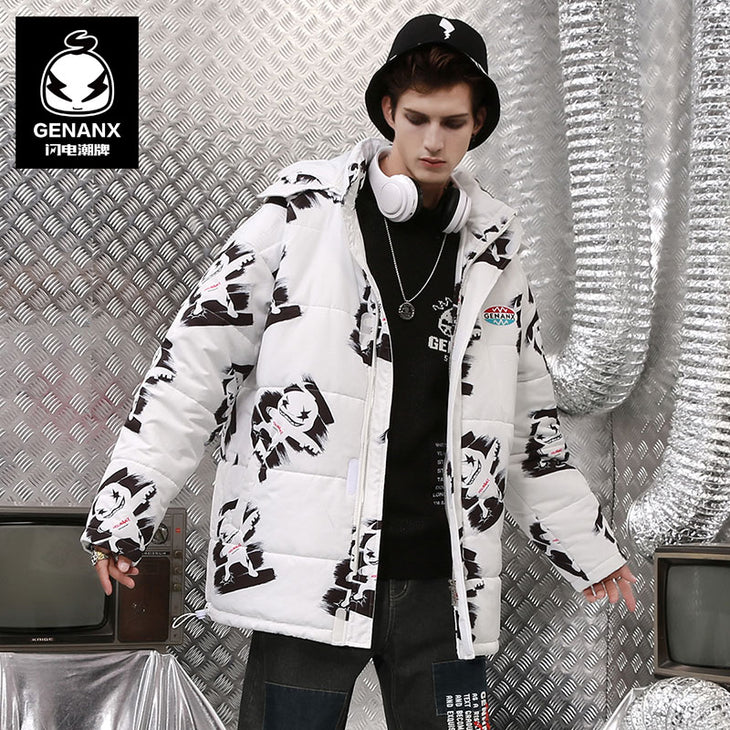 【GENANX2024NEW】Printed detachable hat white down couple down jacket