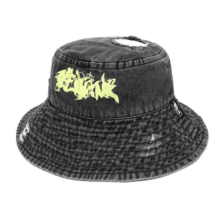 【GENANX2024NEW】Ripped print dark grey basin hat Fisherman's hat