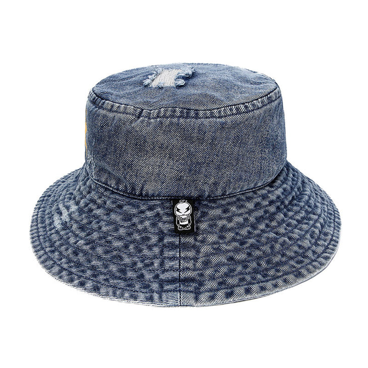 【GENANX2024NEW】Ripped print pleated textured brim Cowboy blue basin hat Fisherman's hat