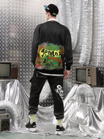 Space cotton vintage graffiti print sleeved couple pullover hoodie