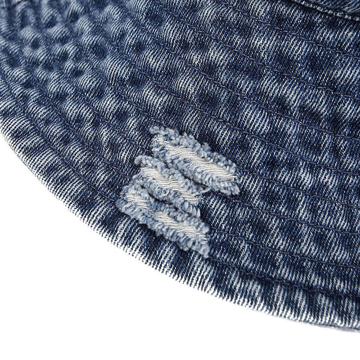 【GENANX2024NEW】Ripped print pleated textured brim Cowboy blue basin hat Fisherman's hat